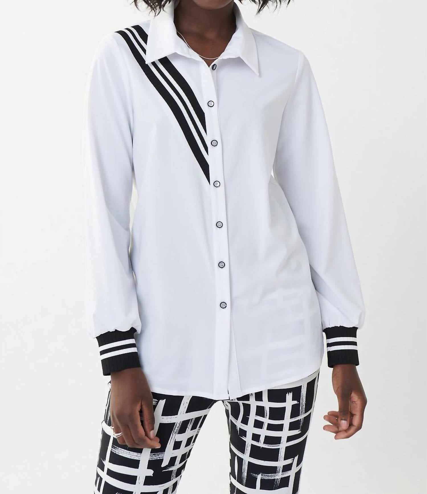 Black/White accent stripe blouse