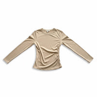 Enza Costa Cashmere Jersey Draped Long Sleeve Crew Top in khaki - women's long sleeve top - view 4