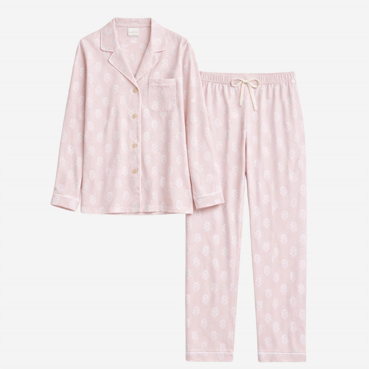 The Sleep Code Women's Printed Organic Pima Cotton Long Pj Set in rose quartz floral - women's item - view 4