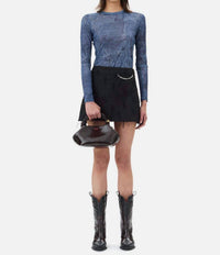 Ganni - Marl Mesh Long Sleeve Crew Neck Blouse