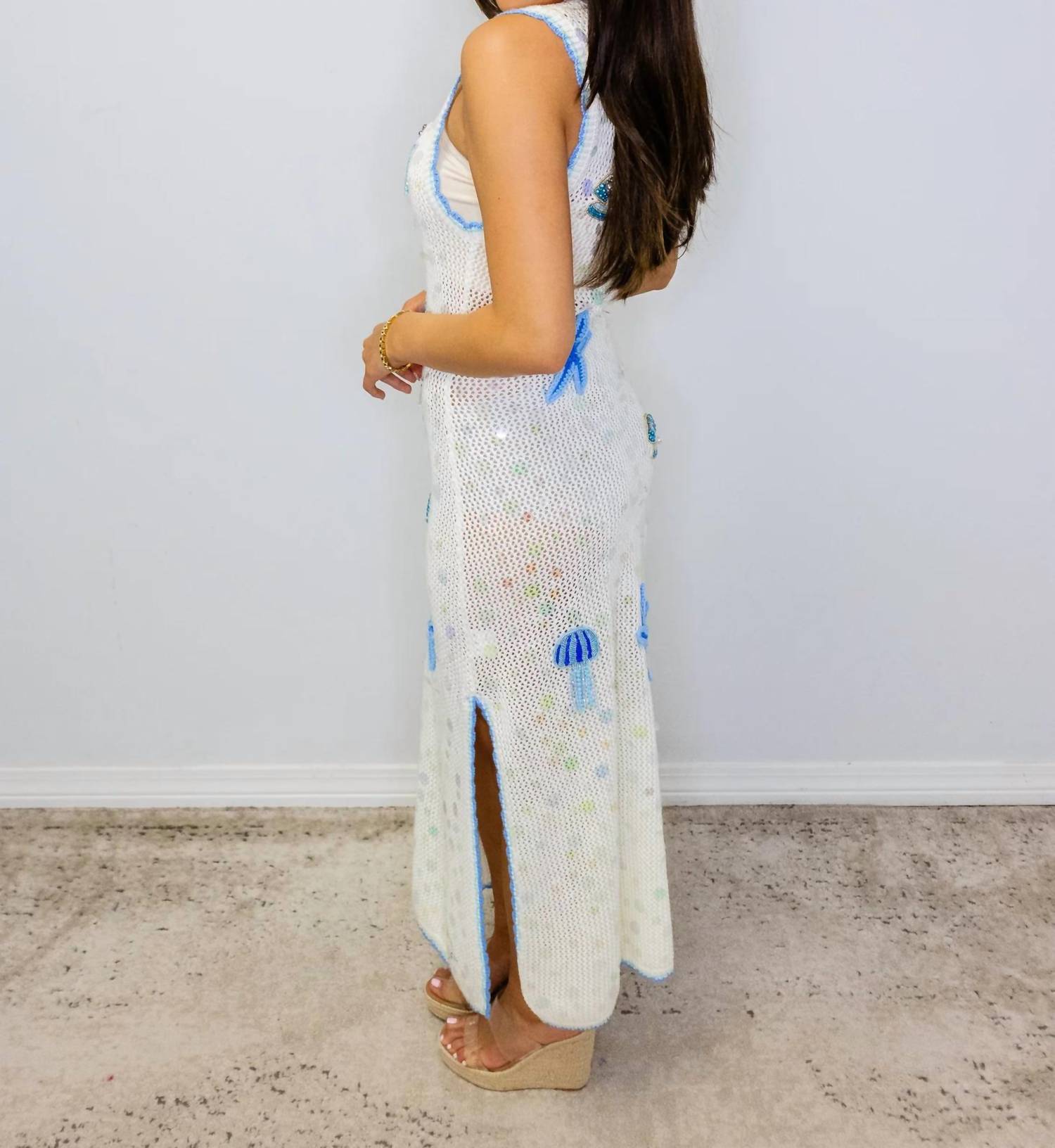 Queen Of Sparkles - Sea Icon Knit Pailette Tank Midi Dress