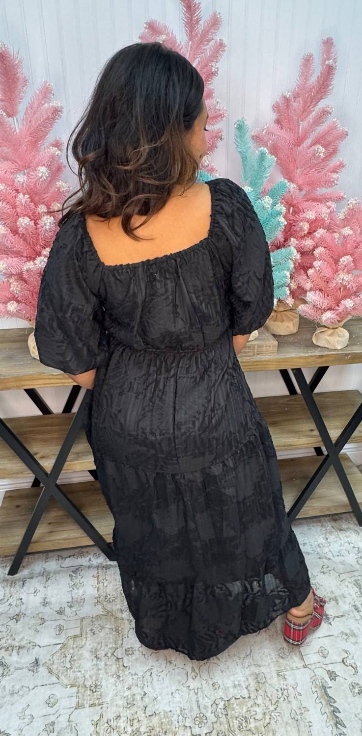 Polagram - Textured Tiered Puff Sleeve Midi Dress