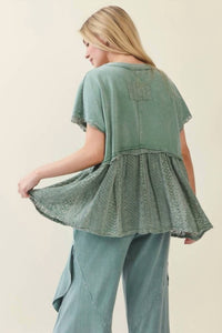 J.Her - Mineral Washed Lace Babydoll Blouse Top