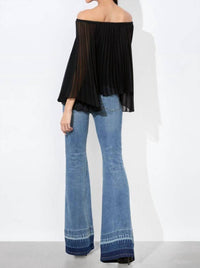 alice + olivia Aundrea Off The Shoulder Pleated Blouse in black - women's blouse - alternate view