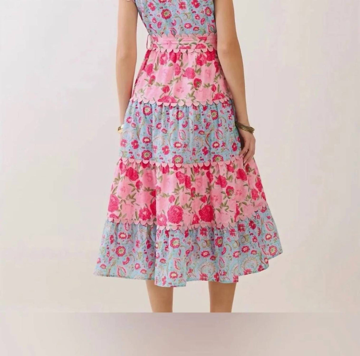 Tcec - Painted Garden Scalloped Belted Dress