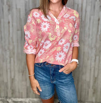 CHARLIE B Floral Cosmos Blouse in pink - women's blouse
