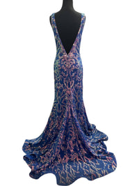Jovani - V-neck Sequin Pattern Gown