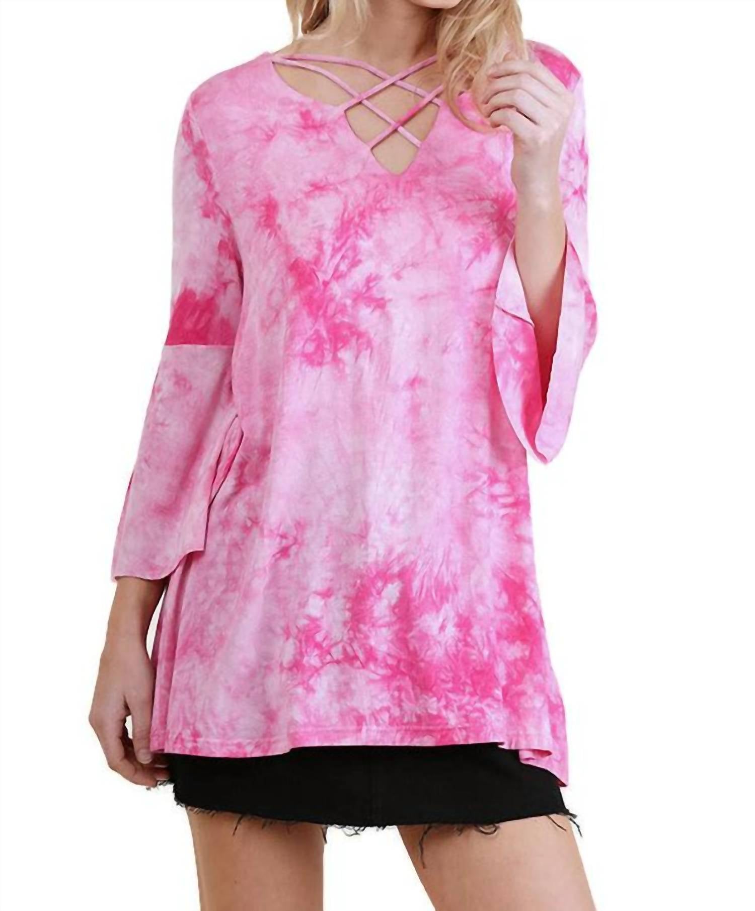 Umgee - Crossed Tie Dye Bell Sleeve Top