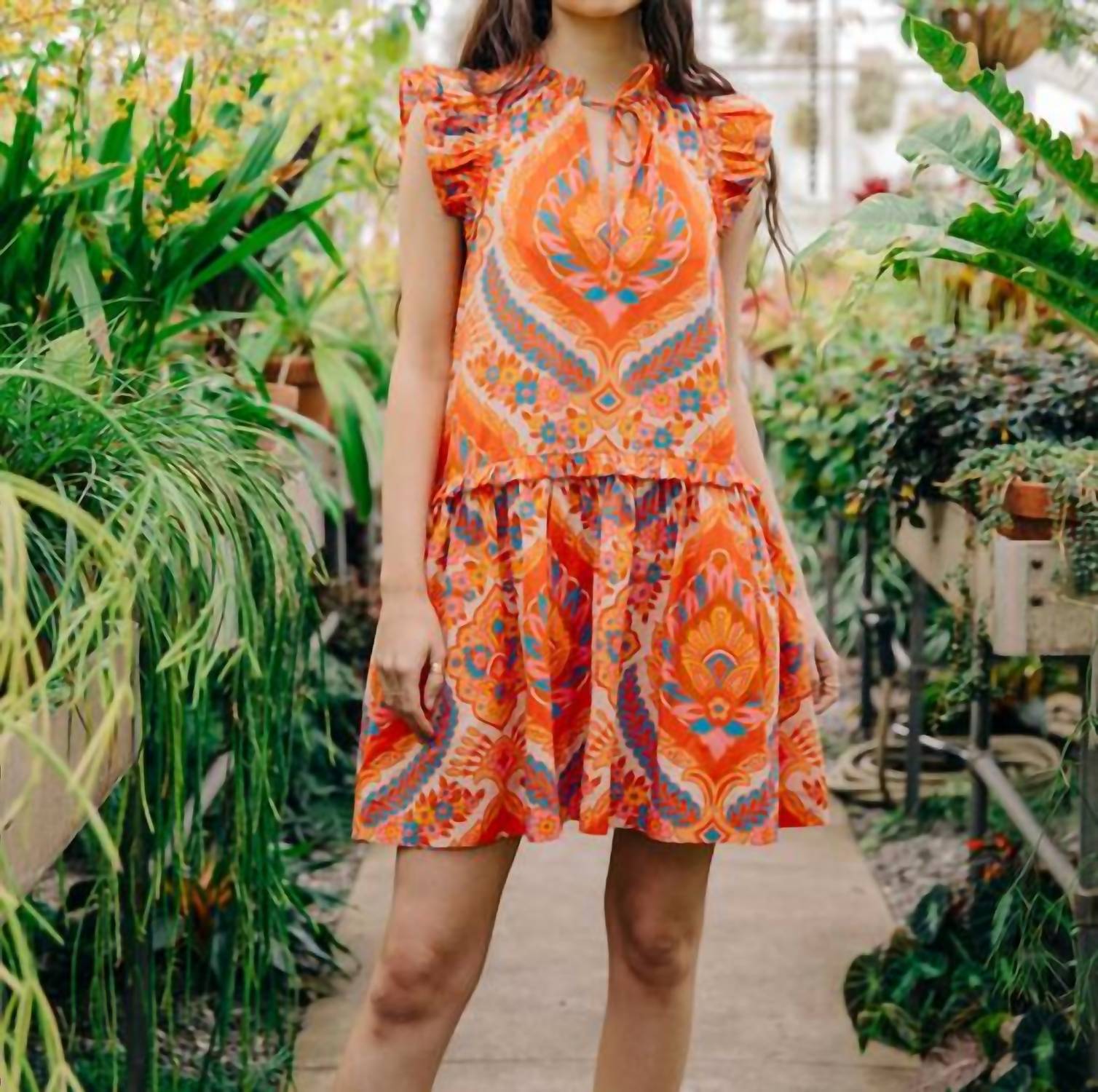 LOVE THE LABEL Edith Dress in jupier print orange - women's dress