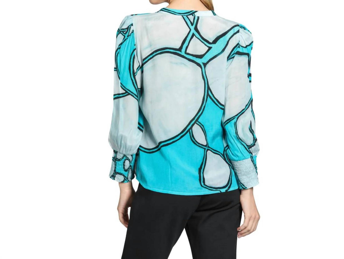Apny - Split Neck Top With Smocked Cuffs
