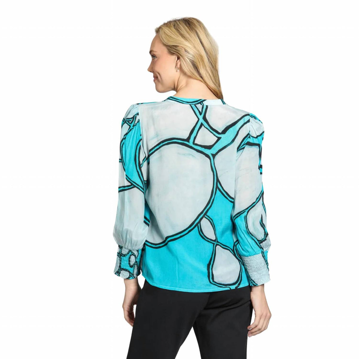 Apny - Split Neck Top With Smocked Cuffs
