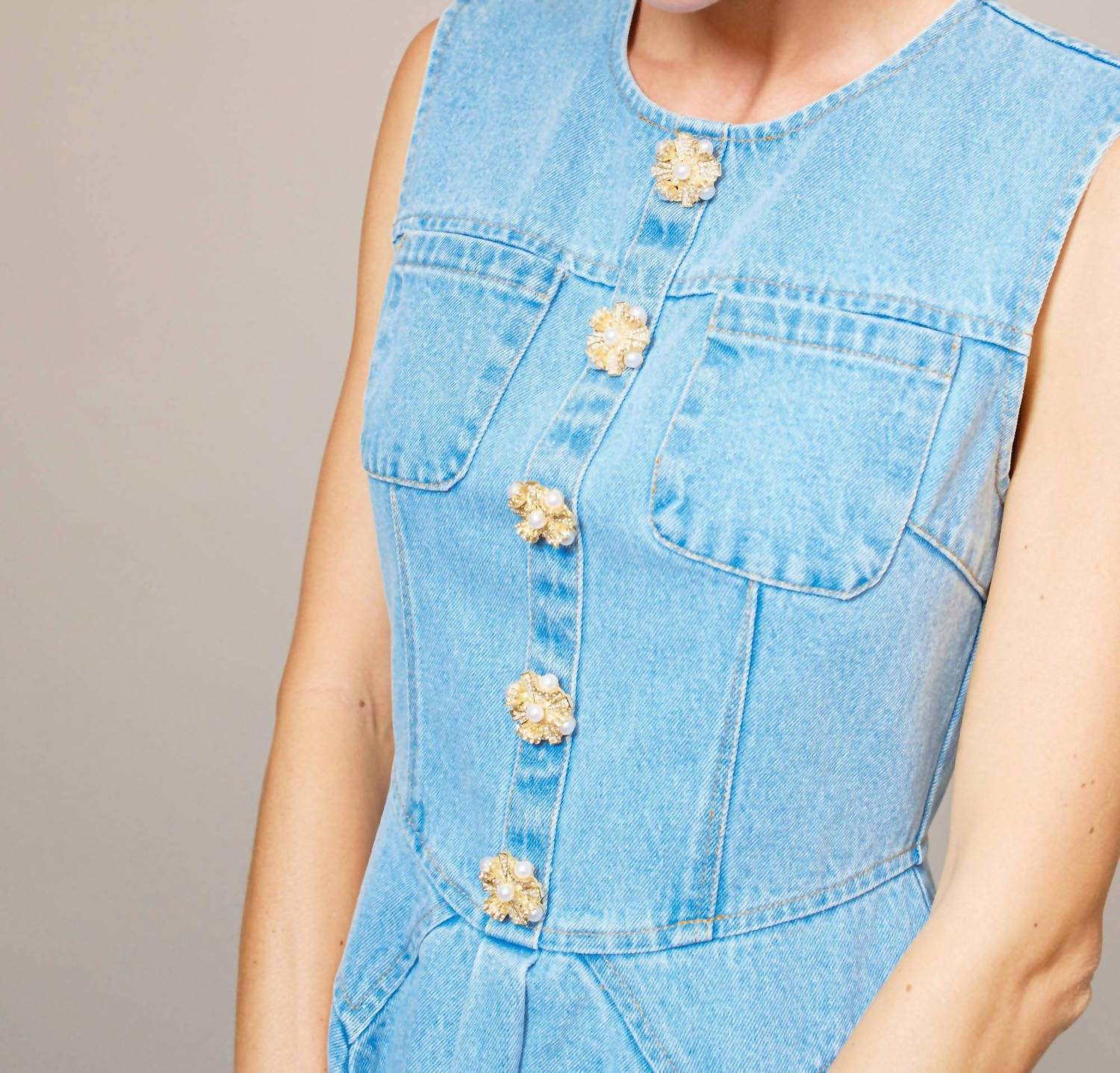 Blue B Jeweled Button Denim Flare Dress in light wash - women's dress - view 5