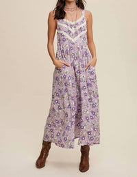 Listicle - Floral Lace Trim Maxi Dress