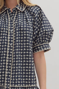 Entro - Buttoned Detailed Geometric Mini Dress