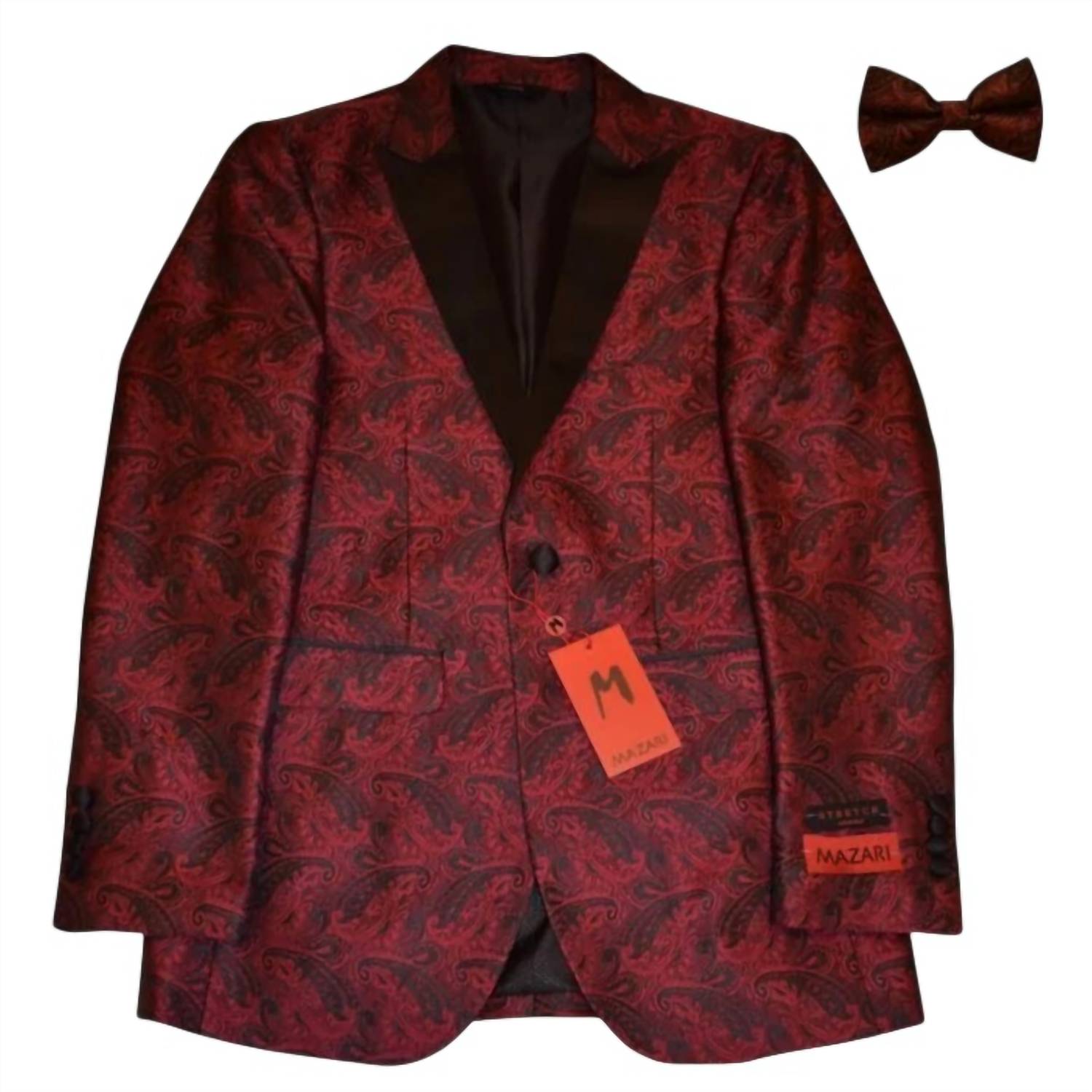 MAZARI Men's Modern Fit Tuxedo With Bow Tie in red - men's jacket