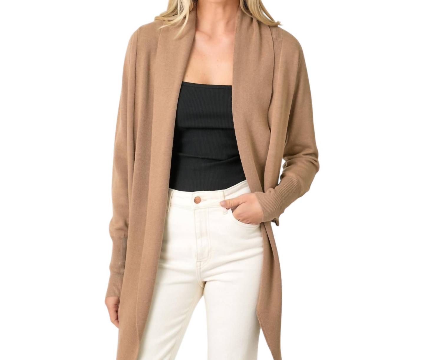 mystree Multiway Open Cardigan Sweater in latte - women's cardigan