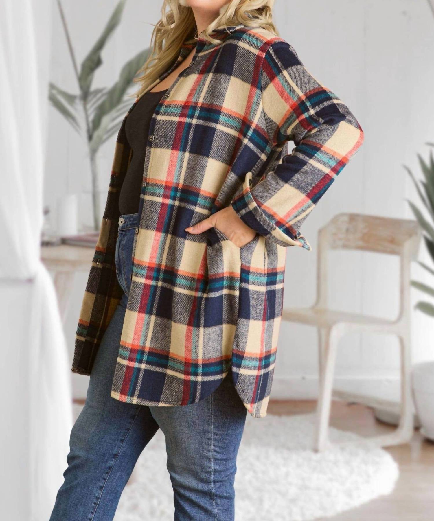 Adora - Pretty Check Shirt Jacket - Plus