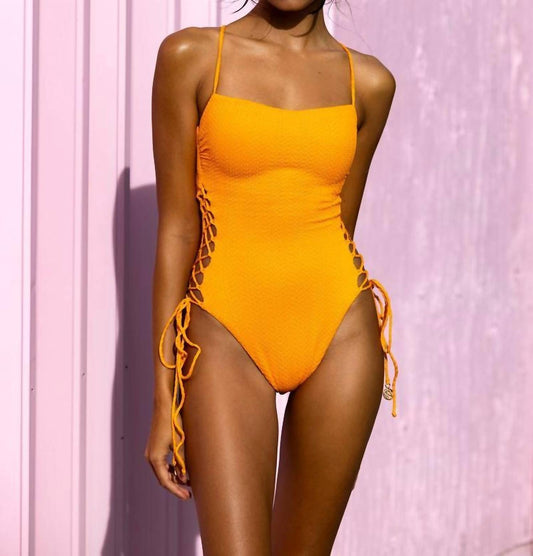 Luli Fama - Women's Square Neck Lace Up One Piece