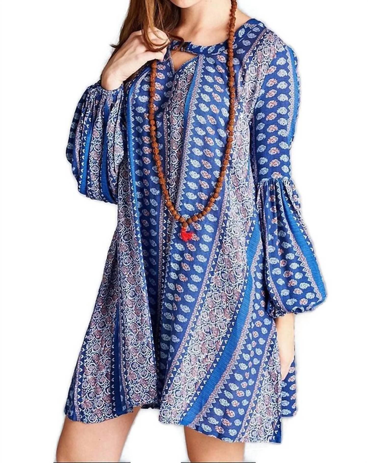 Velzera - Floral Paisley Keyhole Neckline Mini Dress