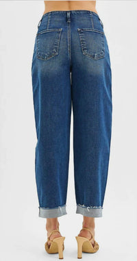 Risen - High Rise Fit Barrel Cuffed Jeans