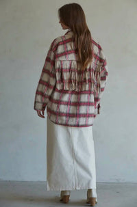 By Together - Plaid Buttondown Jacket With Back Fringe Detail
