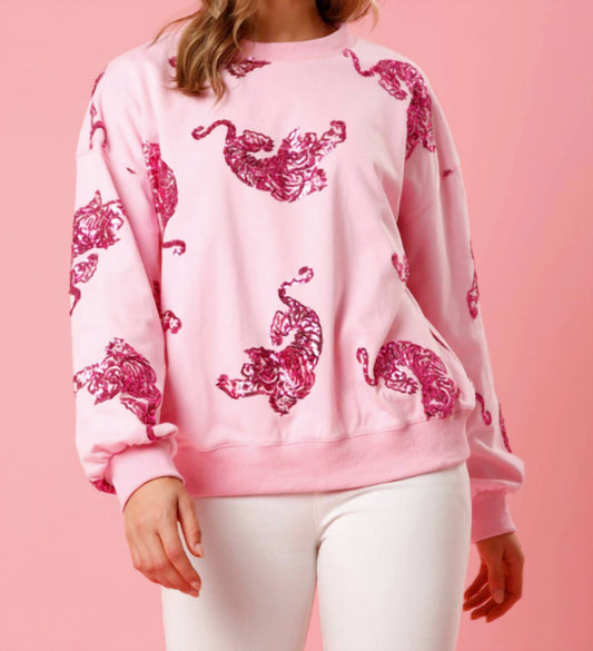 Fantastic Fawn - Fierce Babe Sequin Tiger Pullover