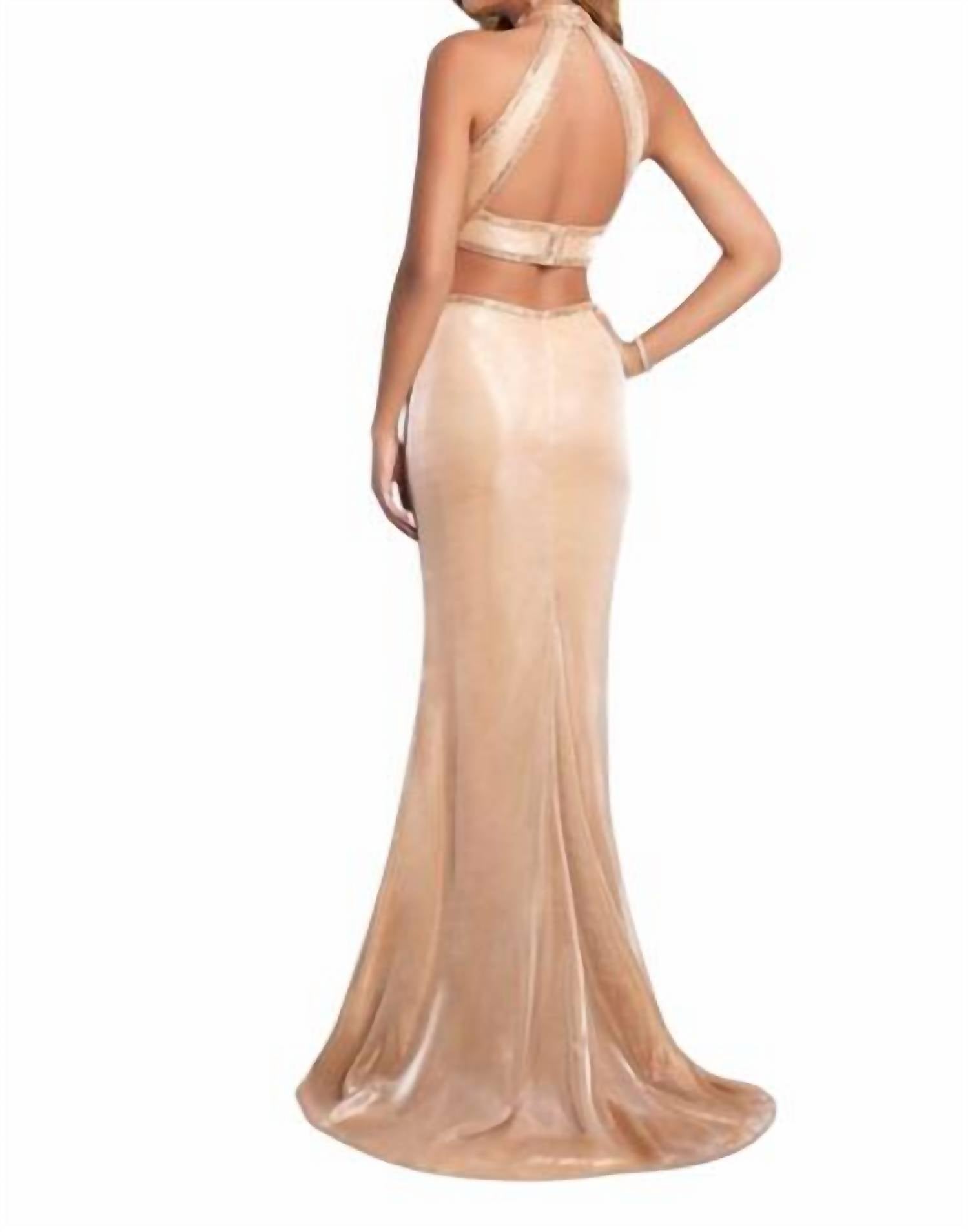 Blush Prom - Two Piece Metallic Beaded Prom Dress