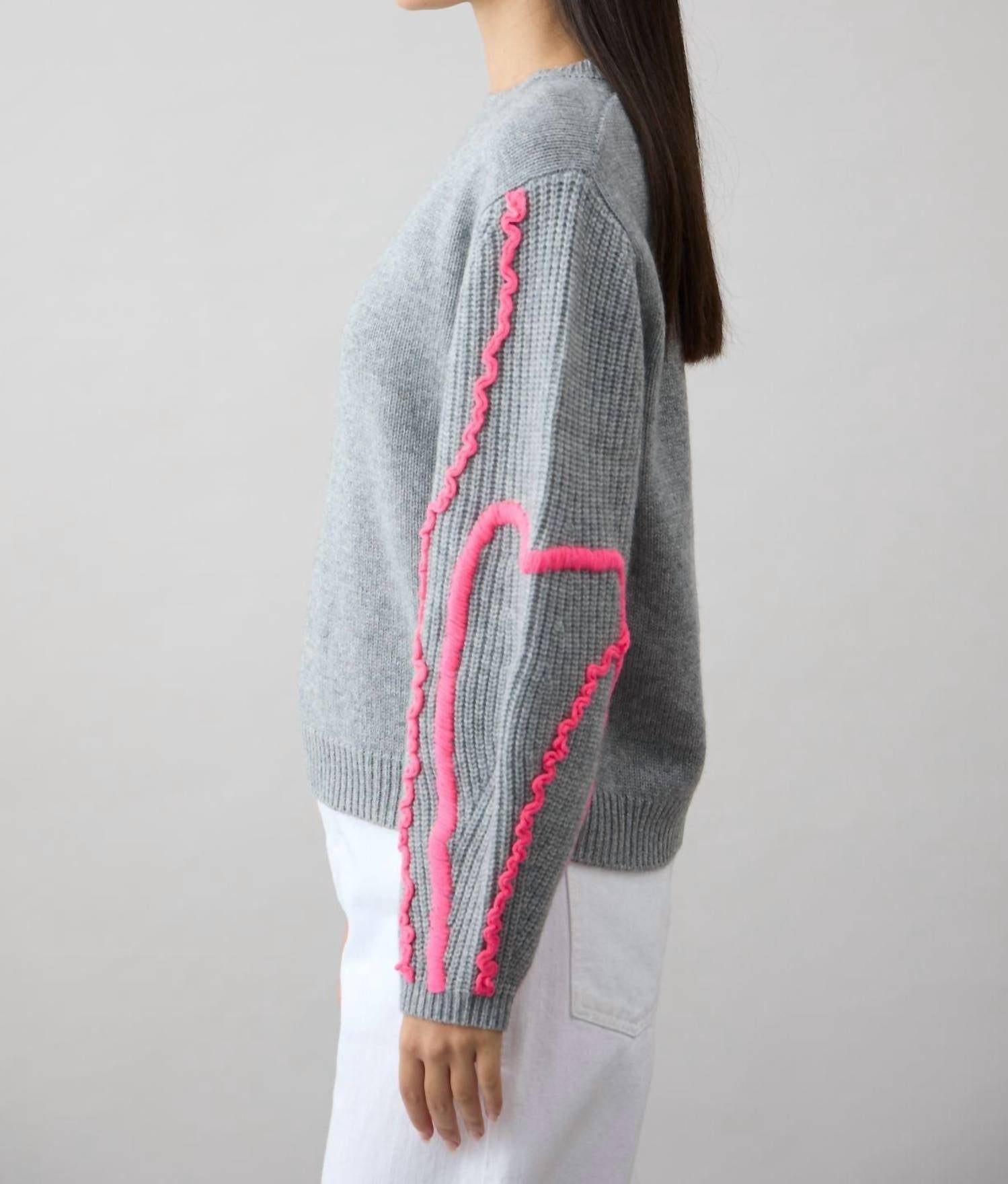 Mia Fratino Sawyer Knit Sweater in steel hot pink - women's sweater - detail view
