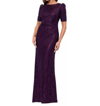 Xscape Sequined Lace Maxi Gown in purple - women's dress - alternate view