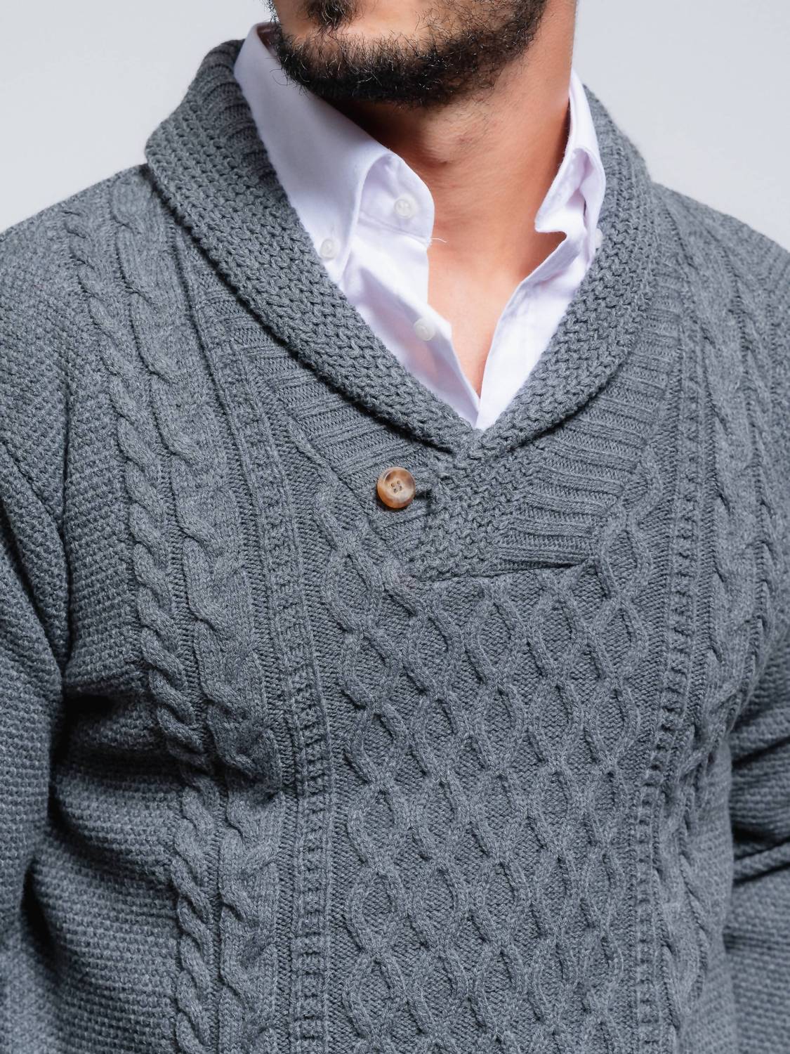 Smf - Shawl Collar Pullover Cable Knit Sweater