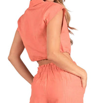 Elan - Sleeveless Cropped Button Up Tie Top