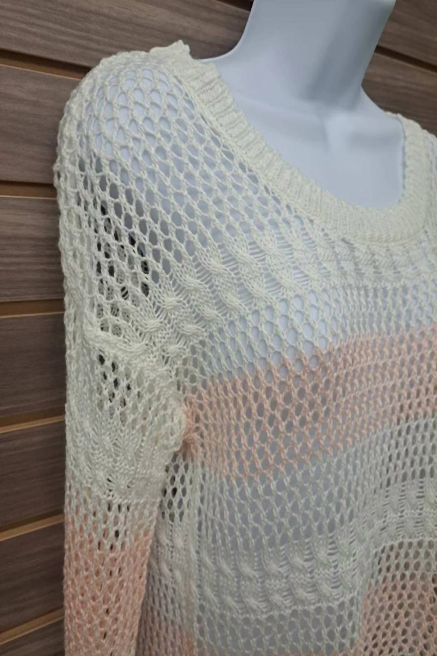 O & O - Women's See Thru Crocheted Fringed Sweater