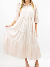 Pretty Follies Collared Midi Shirt Dress in cream - women's dress