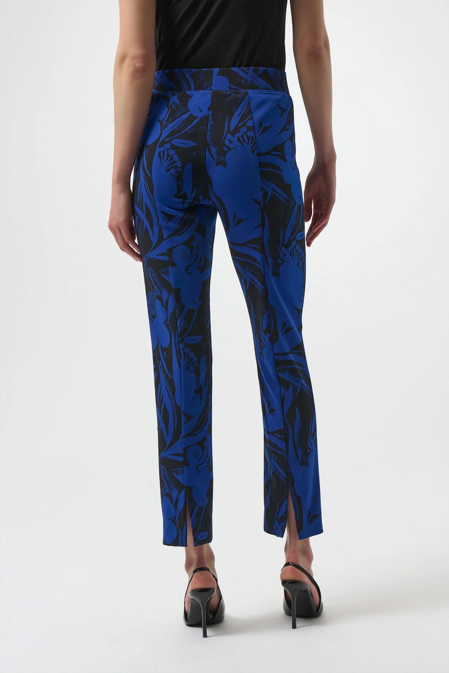Joseph Ribkoff Floral Print Trouser in black royal saphire - women's pants - detail view