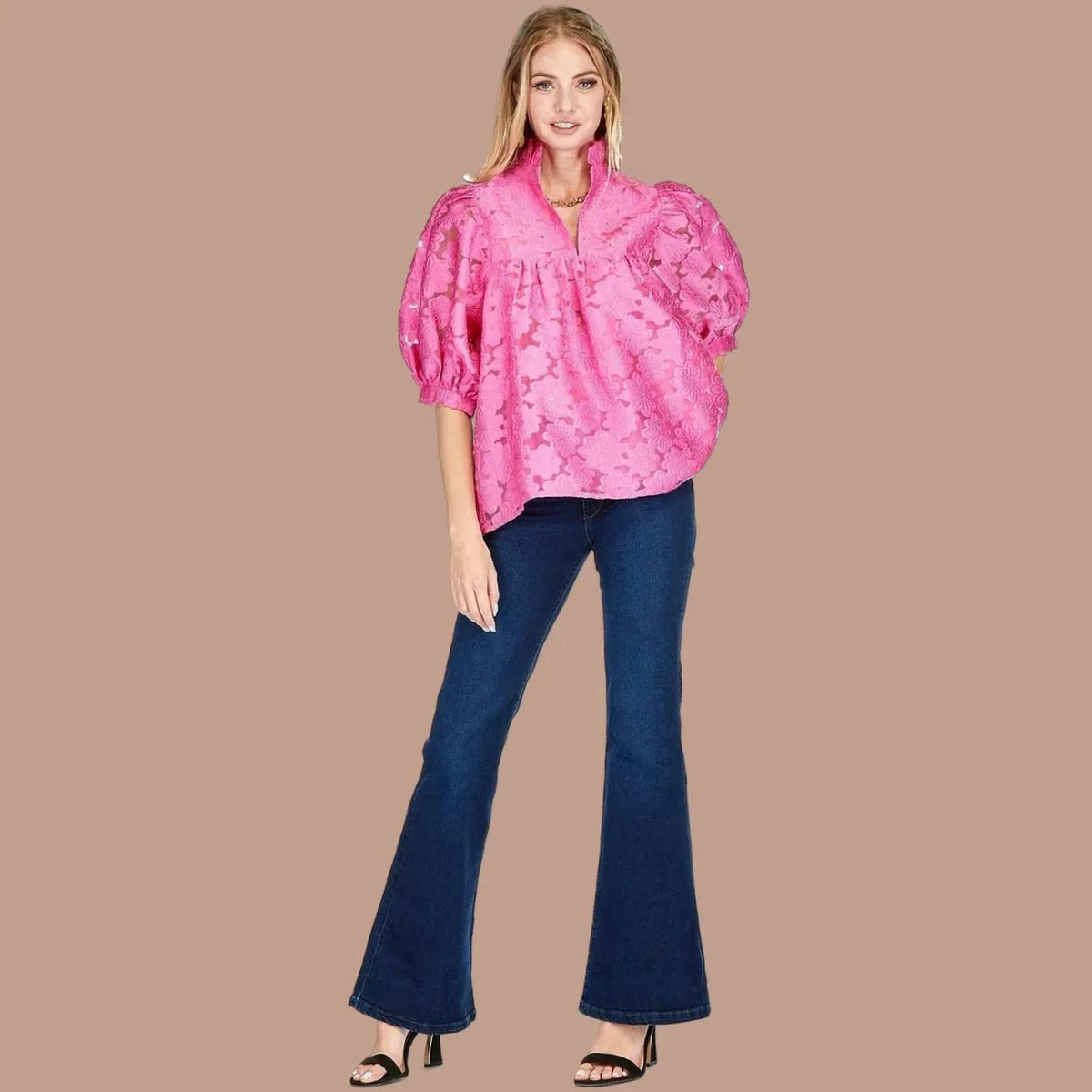 Jade - Floral Organza High Neck Top
