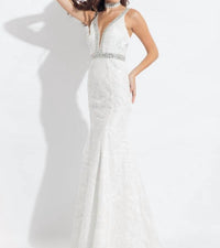 Rachel Allan - Floral Embroidered Mermaid Gown With Rhinestones