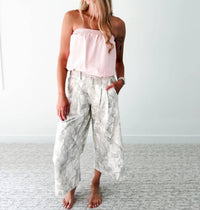 Davi & Dani - Woodland Print Pleated Crop Jeans