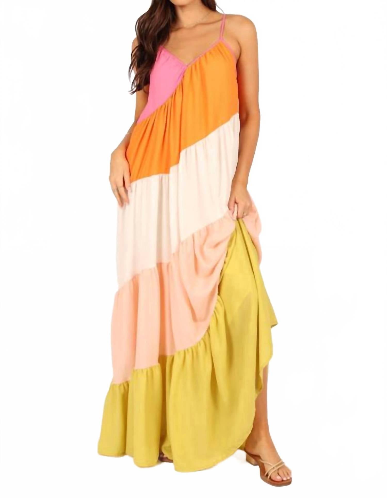 Fore Collection - Boho Chic Color Block Midi Dress