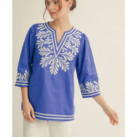 Jodifl - Embroidered Side Slit Tunic Top