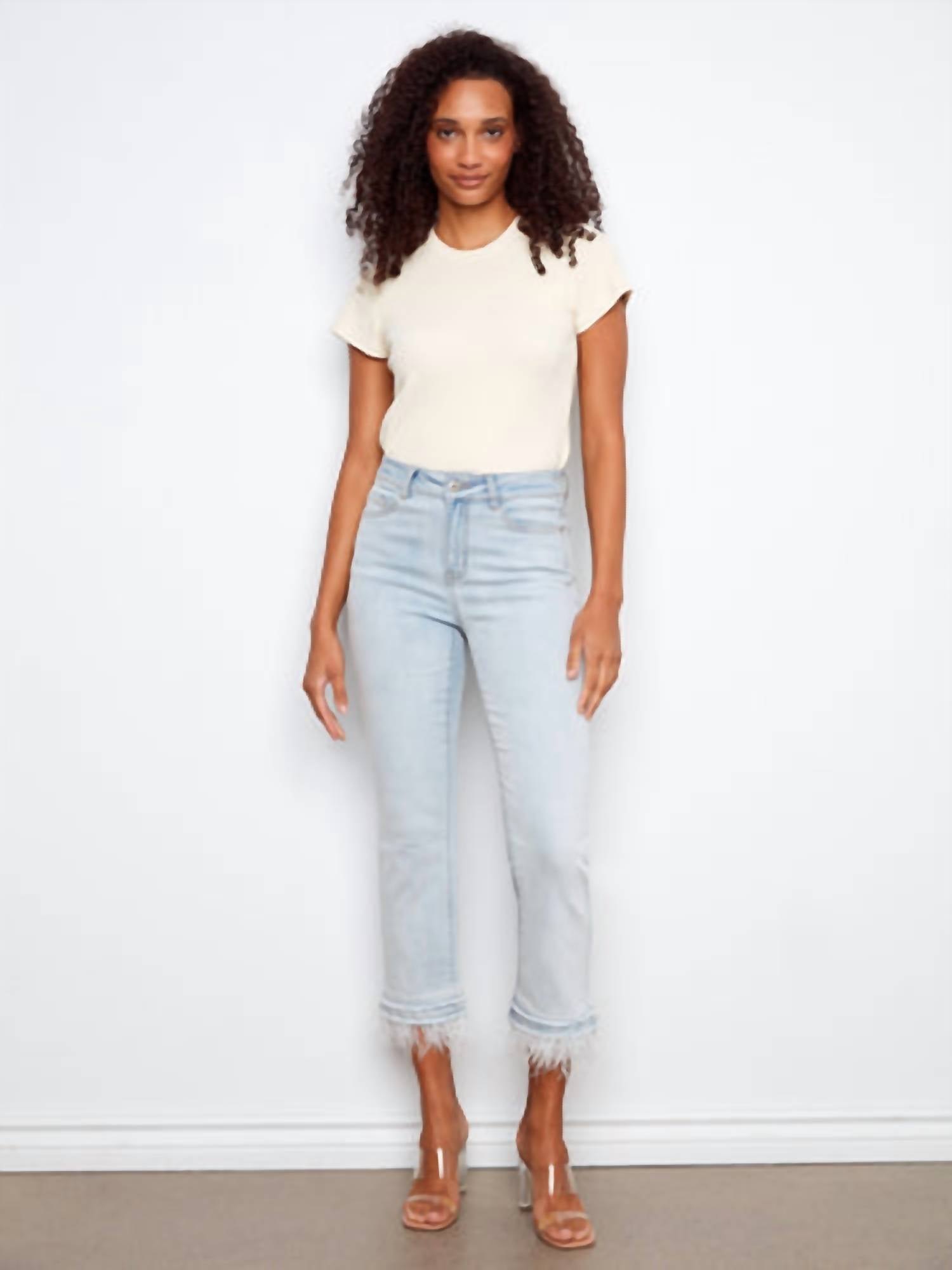 Charlie B - Cropped Jeans With Removable Feather Hem