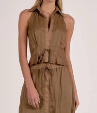 Elan - Sleeveless Halter Button Down Top