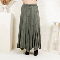 Young Threads Asymmetrical Maxi Skirt in olive gravel - women's skirt