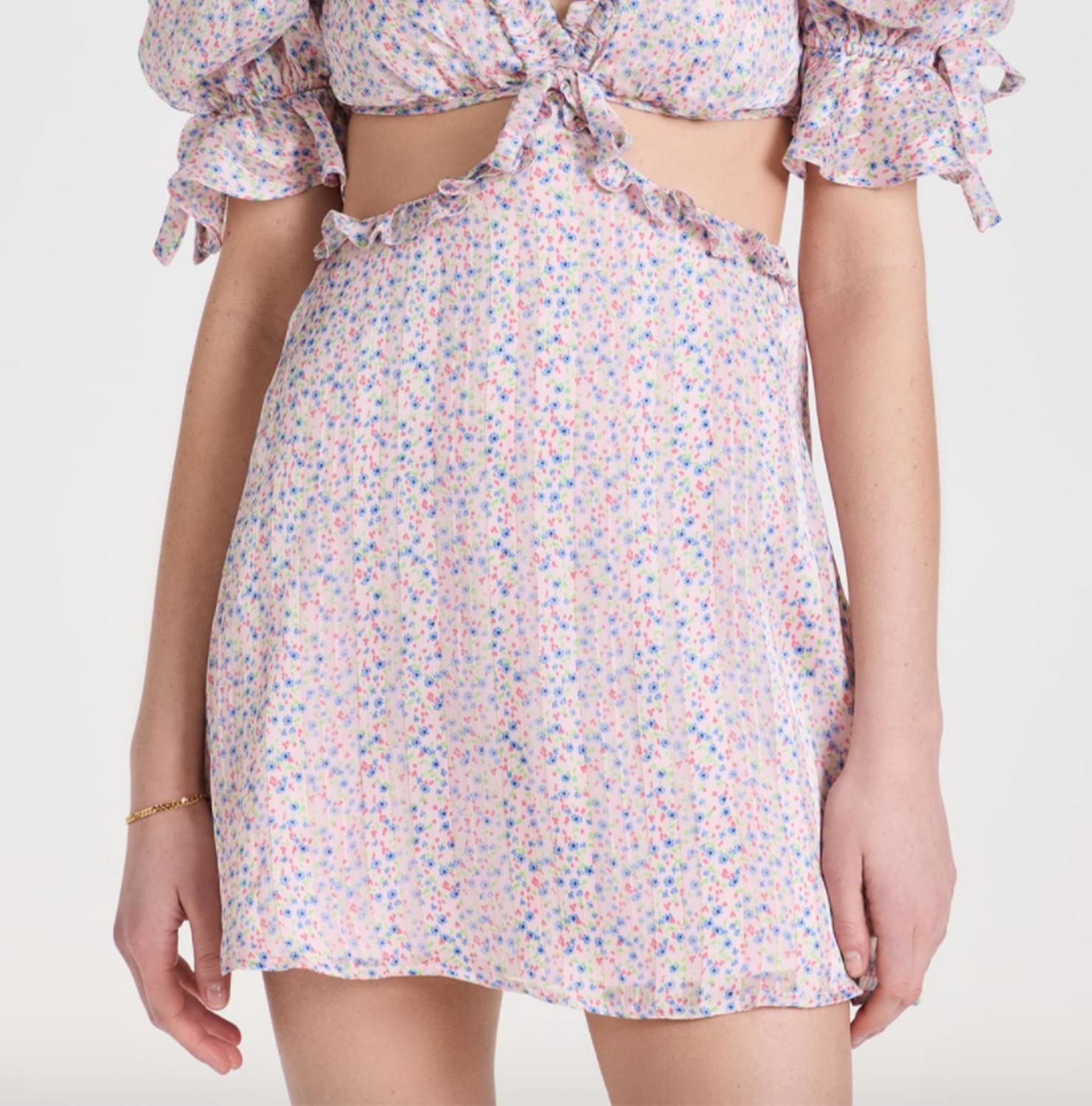 PHOEBE FLORAL-PRINT CUTOUT SATIN CHIFFON MINI DRESS