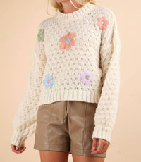 Very J - Women's Hand Made Flower Applique Sweater Top