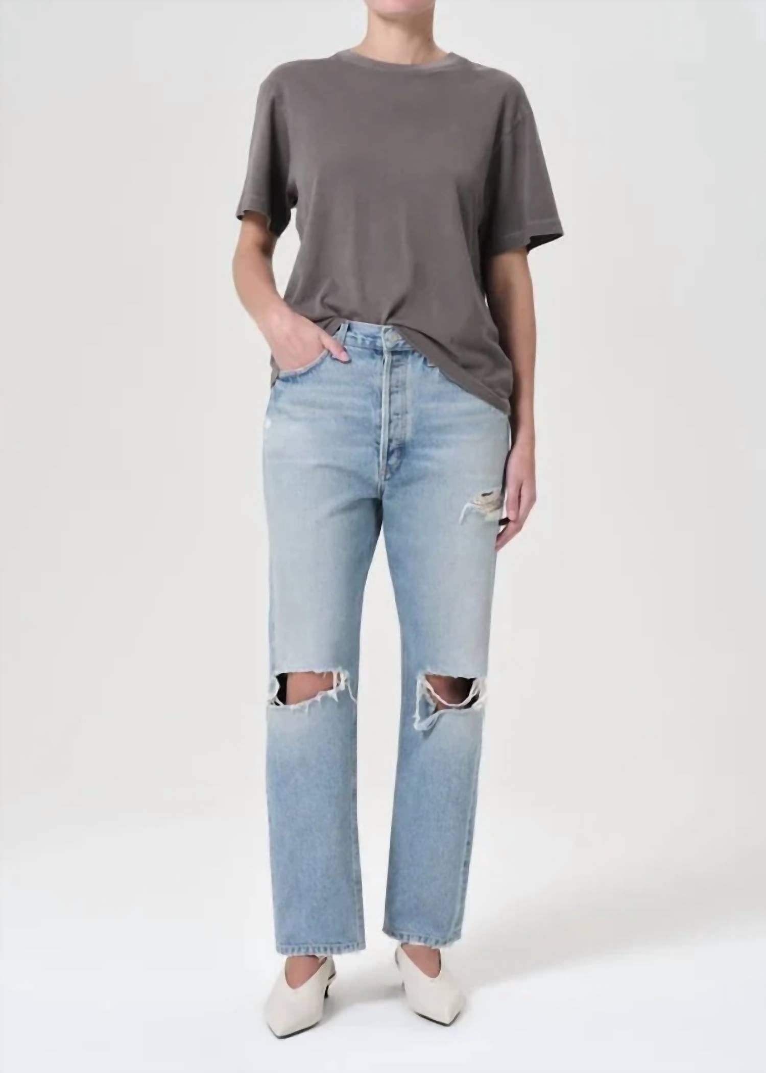 AGOLDE 90's mid rise loose fit Jean in threadbare - women's jeans - detail view
