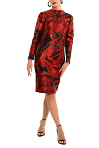 Cenia - Metallic Abstract Back Bow Sheath Dress