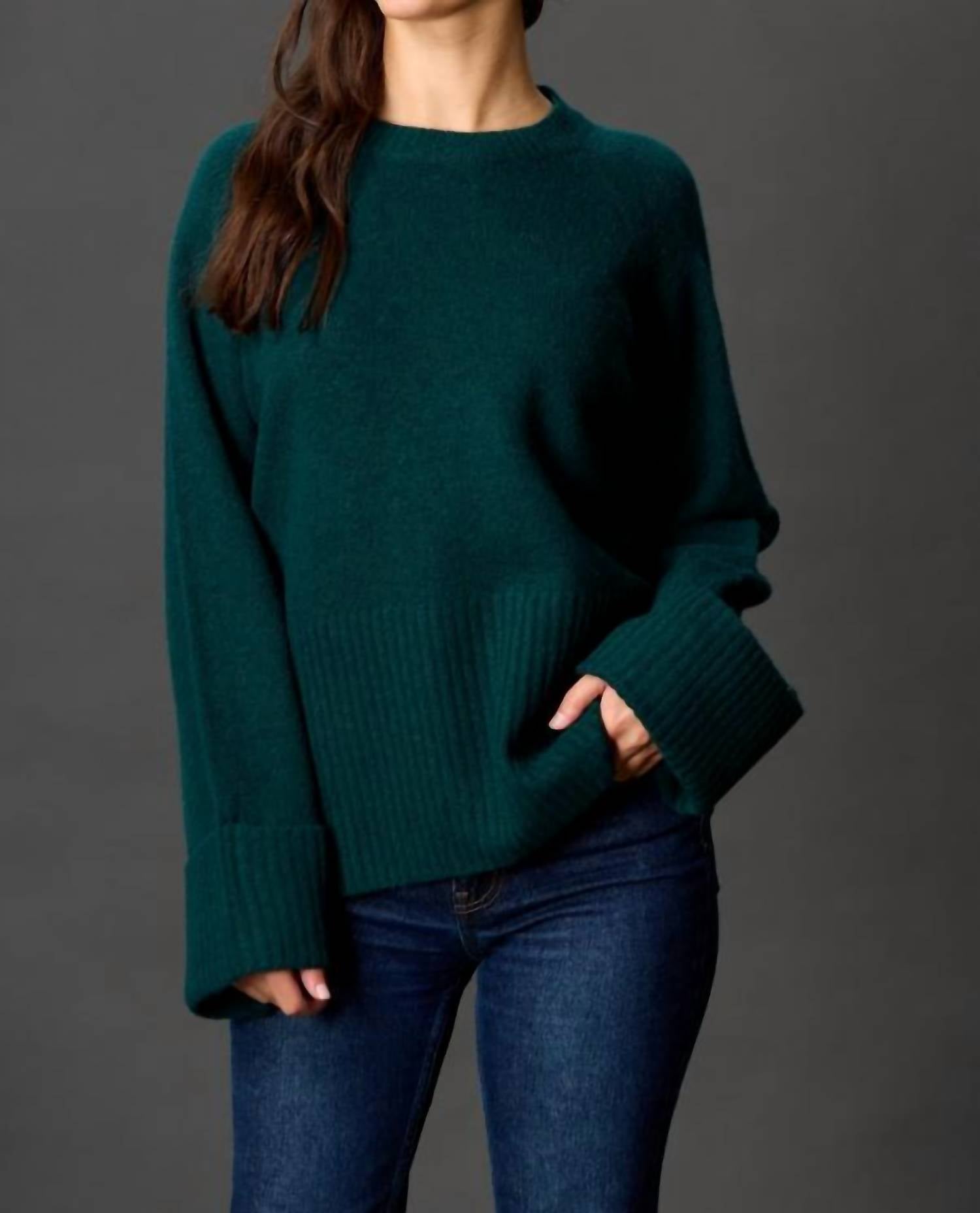 Before You Collection Ashton Wide Sleeve With Folded Cuff Sweater in forest green - women's cardigan