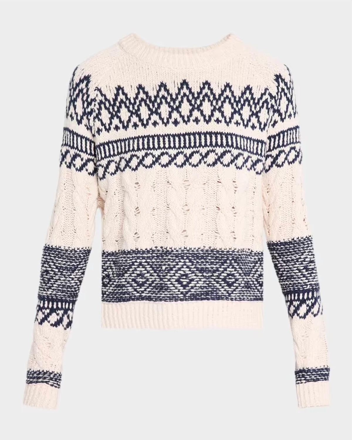 Autumn Cashmere - Fair Isle Cable Crew Knit Sweater