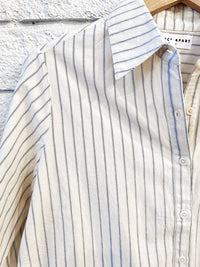 APIECE APART Sodi Wrap Button Up in pina stripes cream navy - women's blouse - view 4