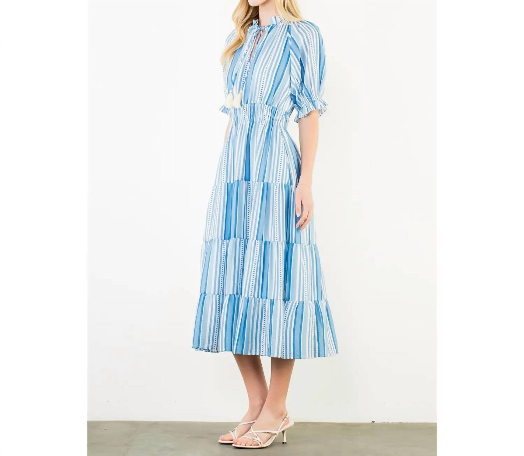 Thml - Puff Sleeve Striped Midi Dress